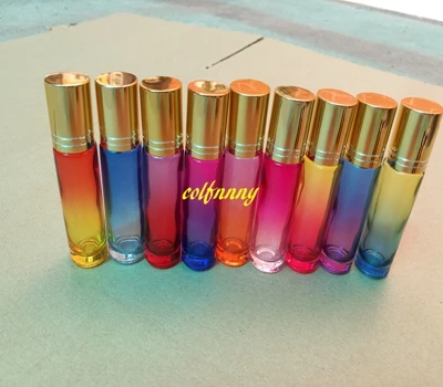 100pcs/lot 10ML Gradient Color Thick Glass Roll On bottles Essential Oil Empty Perfume Bottle With Steel Roller Ball