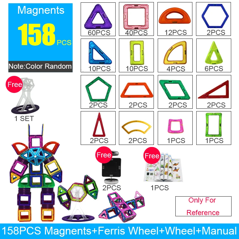 BIG SIZE 158PCS Magnetic Blocks Magnetic Designer Construction 3D Model Magnetic Blocks Educational Toys For Children