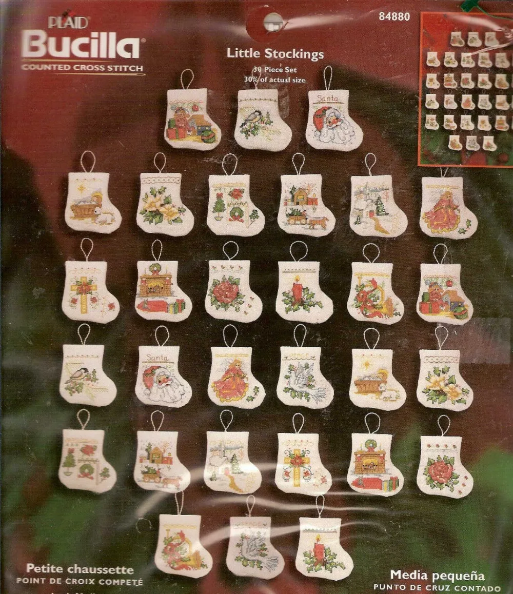 OneroomGold Collection Counted Cross Stitch Kit, Tiny Stocking Ornament, Christmas Ornaments, Stockings, 84880 8, 30 Pcs