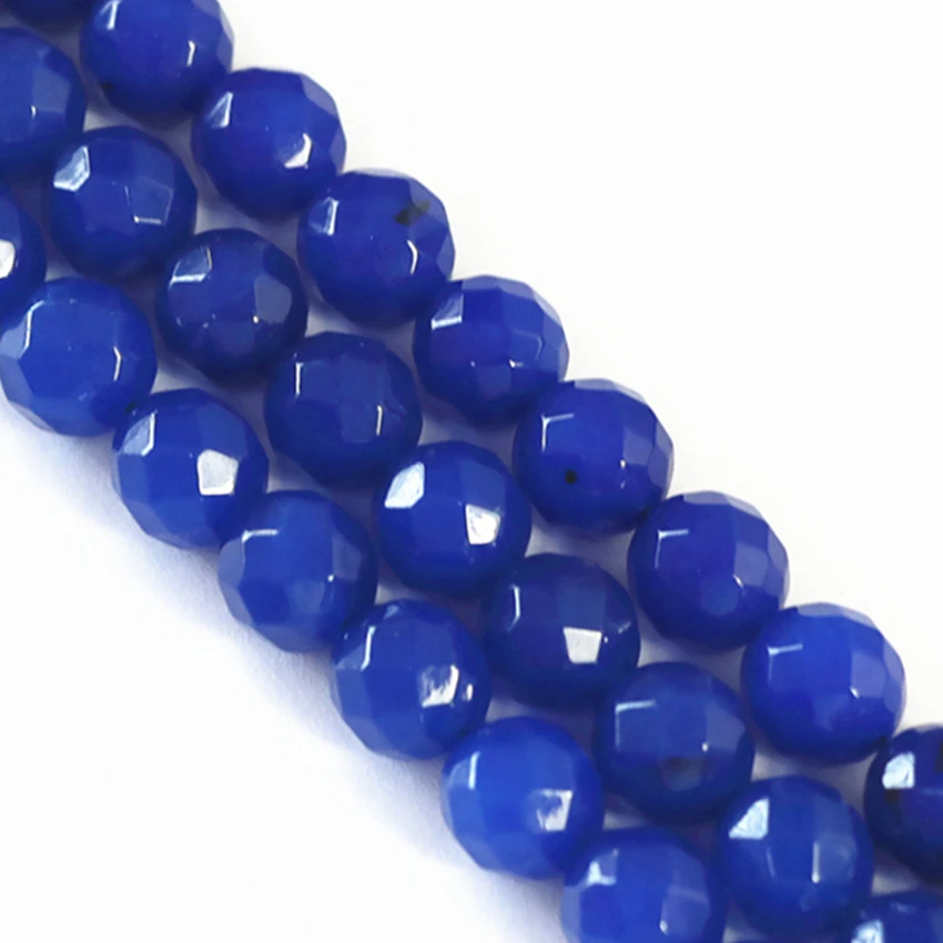 4 6 8 10 12mm blue faceted round stone jades stone loose beads chalcedony fashion weddings party gifts diy jewelry 15inch B11