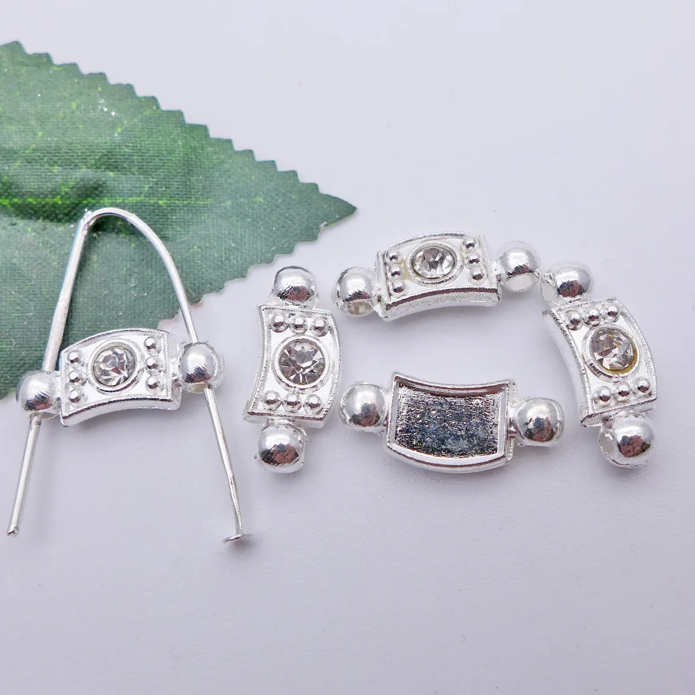 

free shipping 17.4*7.5mm silver fancy square shape rhinestone connection beads with 2 holes clasp 100pcs/lot R309