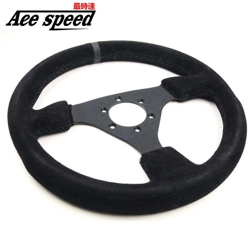 13Inch (330mm) Racing Steering Wheel leather black Sutures Steering Wheel Flat Racing Steering Come with horn button