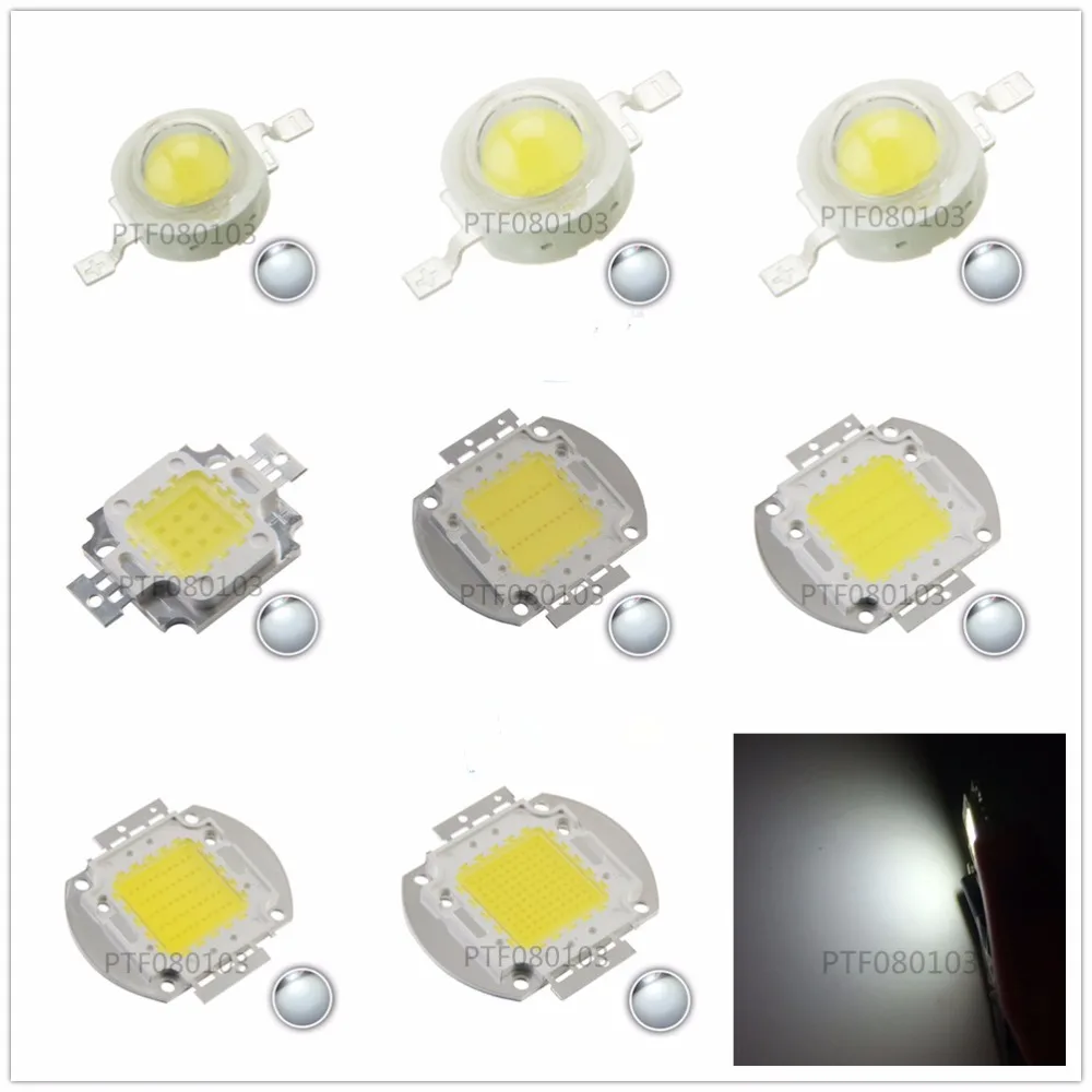 Chip LED bianco ad alta potenza gratuito Chip LED ad alta potenza SMD 6000-6500K 1W 3W 5W 10W 20W 30W 50W 100W perline diodo led chip bianco