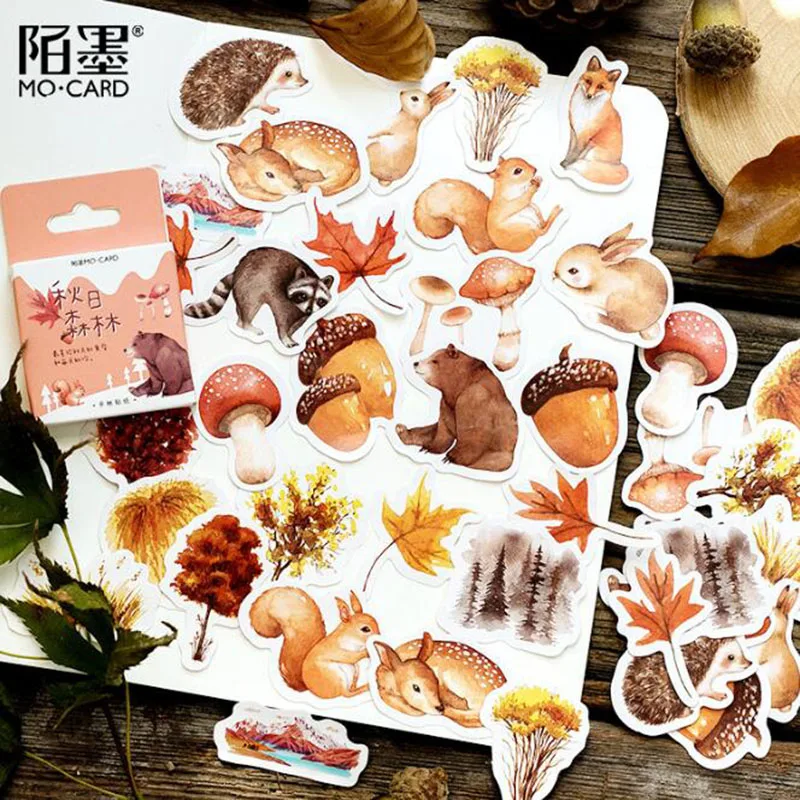 Cute Sticker Stationery Original Autumn Forest Animals Handbook Fresh Decorative Shaped Sealing Scrapbook Office School Supplies