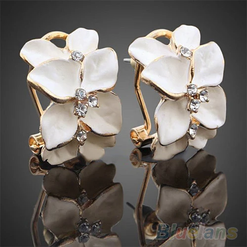 Hot Charming Fashion Style Elegant Crystal Gardenia Stud Earrings Ear Buckle for Women  7ETU BCYF