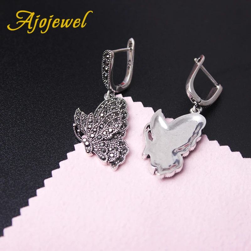 Ajojewel Women Ladies Vintage Butterfly Earrings Black Rhinestone Animal Earrings Bijoux Femme