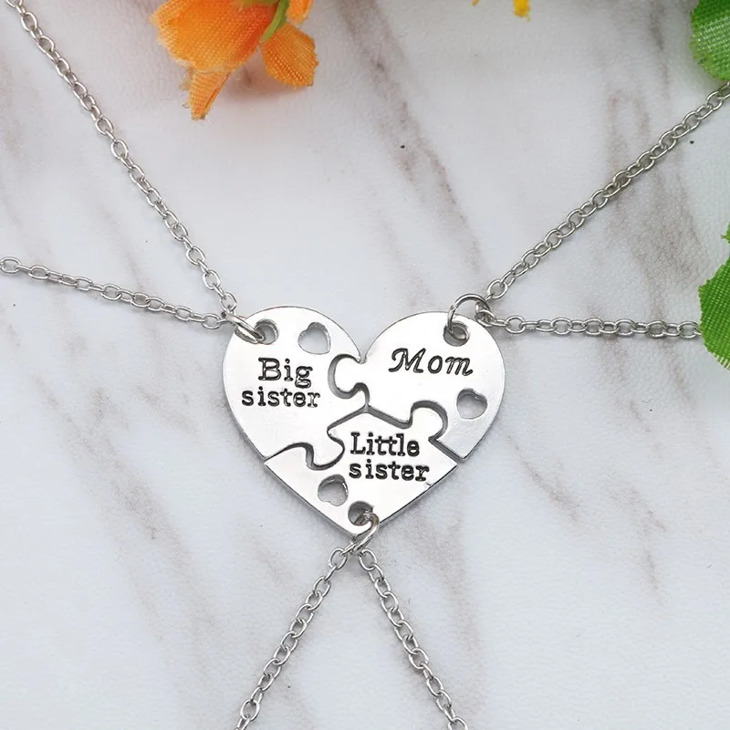 Best Friend 3Pcs Love Heart Sister Necklace Women Big Little Sis Mom BFF Necklaces Pendants Fashion Family Jewelry Collier Femme