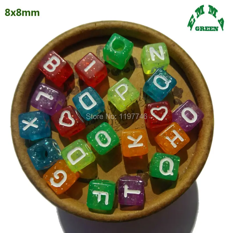 Transparent Powder Cubes Square Beads English Letter Alphabet Spacer Beads With Big Hole Fit DIY Jewelry Making 8mm 1100pcs