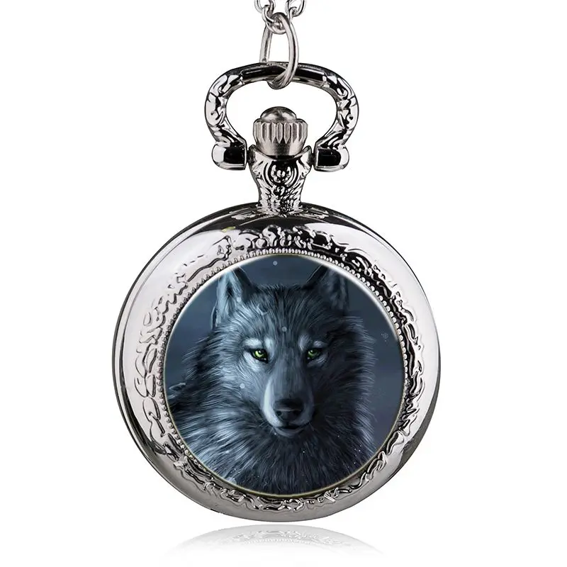 Neue Mode Wolf Quarz Taschenuhr Anhänger Halskette Männer Uhr Frauen Uhr