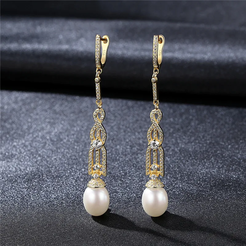 New Pearl Earrings Genuine Natural Freshwater Pearl 925 Sterling Silver Long Earrings Jewelry for Women Wedding Gift