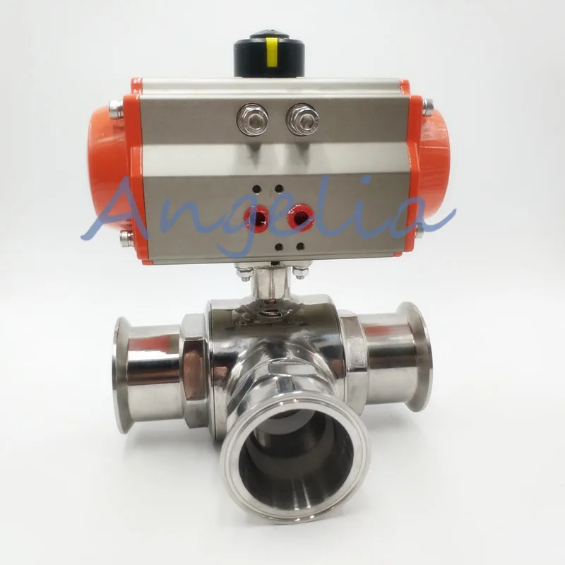 

3" Sanitary Stainless 304 Three way T-port Tri-Clamp Pneumatic Ball Valve