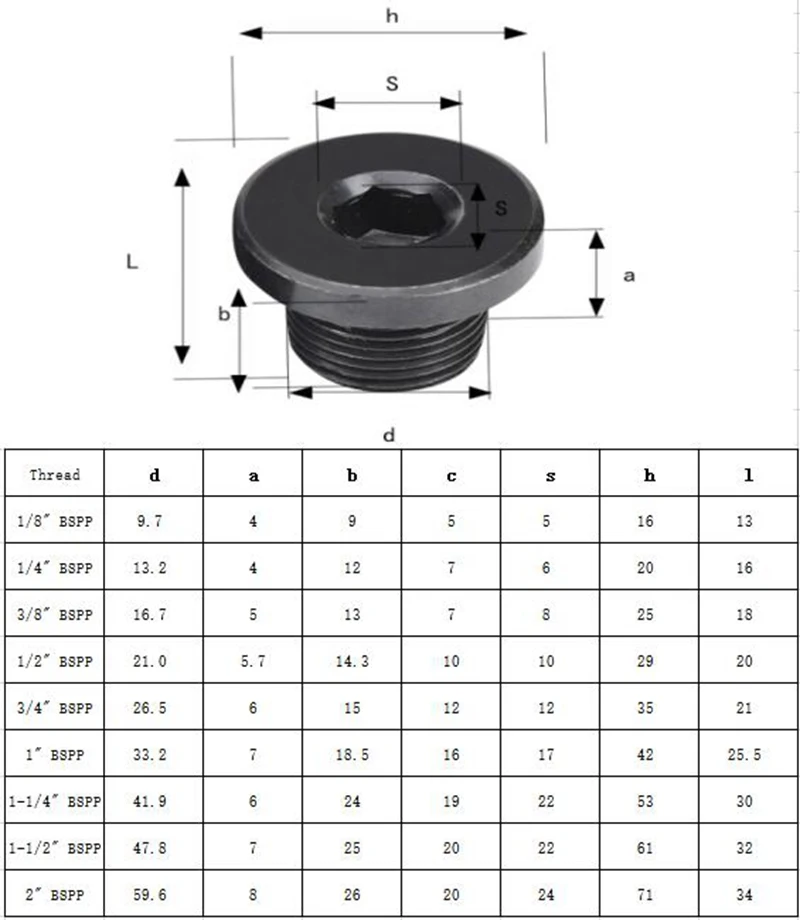 M16/M18/M20/M22/M24/M26/M27/M30/M33/M36/M39/M42/M48/60 Male Carbon Steel End Plug Cap With Flange Hex Socket Hydraulic Steam