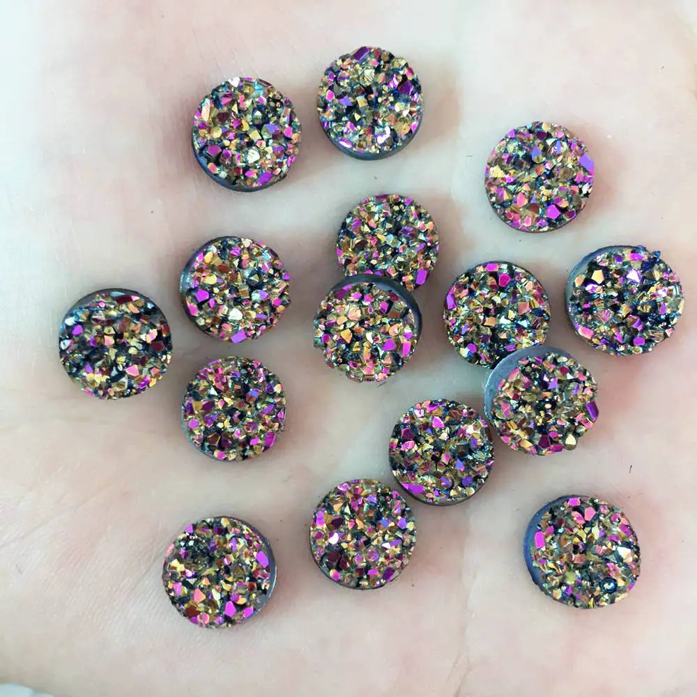 80pcs AB Resin Bling Irregularity surface Ore crystal 10mm Round flatback rhinestone Ornament DIY Wedding appliques craft SW88*2