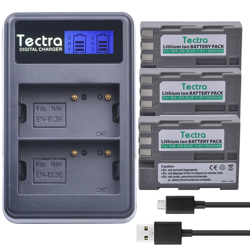 

Tectra 3PCS EN-EL3E EN EL3E 1800mAh/Li-ion Camera Battery + LCD USB Dual Charger for Nikon D30 D50 D70 D90 D70S D300,D300S