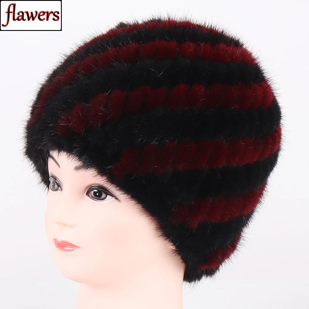 

Winter Warm Genuine Mink Fur Hats For Women Good Elastic Knit Real Mink Fur Beanies Cap Wholesale Retail 100% Natural Fur Caps