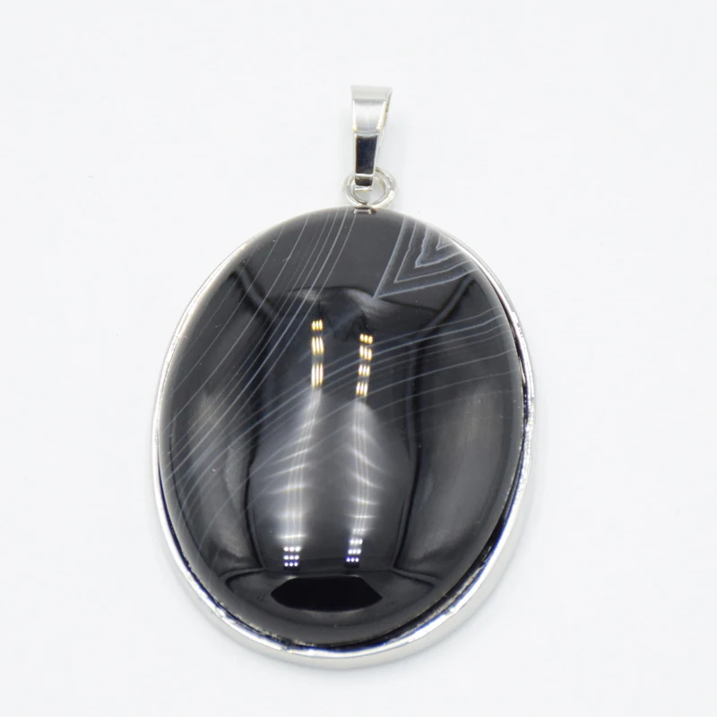 Natural Stone Black Veins Agates Cabochon Flat Back Stripe Beads Women Men Necklace Pendant Jewelry Accessories