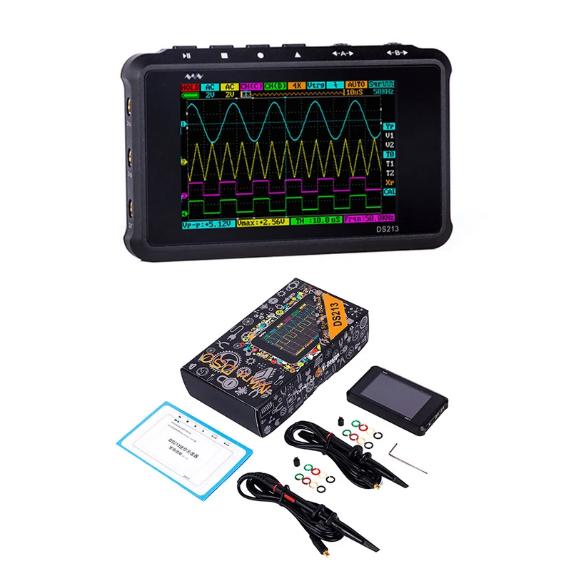 DS213 MINI Digital Oscilloscope Portable LCD Display 4 Channel 15MHz 100MS/S USB Oscilloscopio Pocket-Sized Storage Oscilloscope