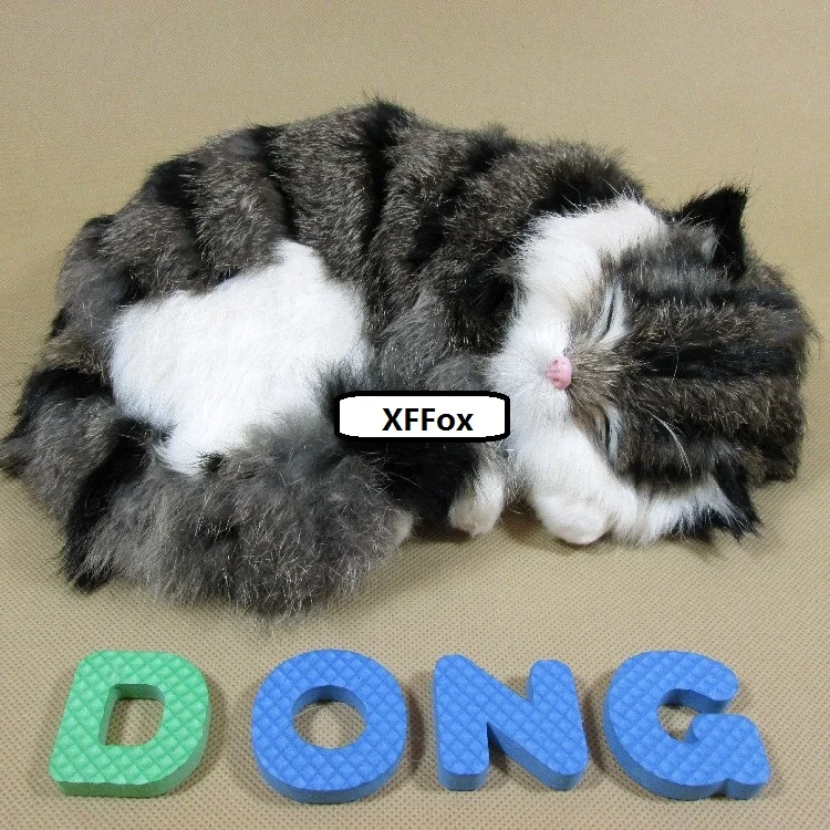 new real life sleeping cat model plastic&furs dark gray stripe cat gift about 27x10x18cm xf1375