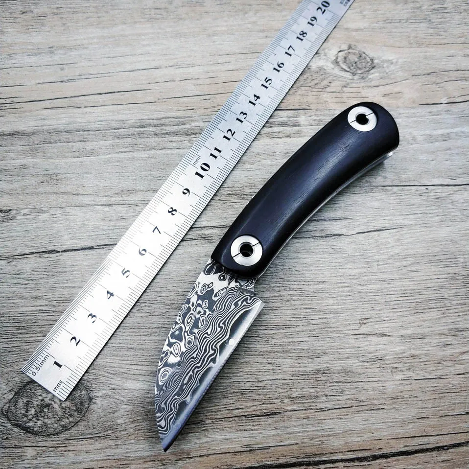 59 HRChandmade Thép Damascus Dao Gấp Bỏ Túi Dao Bằng Tay Ngoài Trời Di Động Gấp Gọn Tiện Ích Gỗ Hồng Sắc Tay Cầm