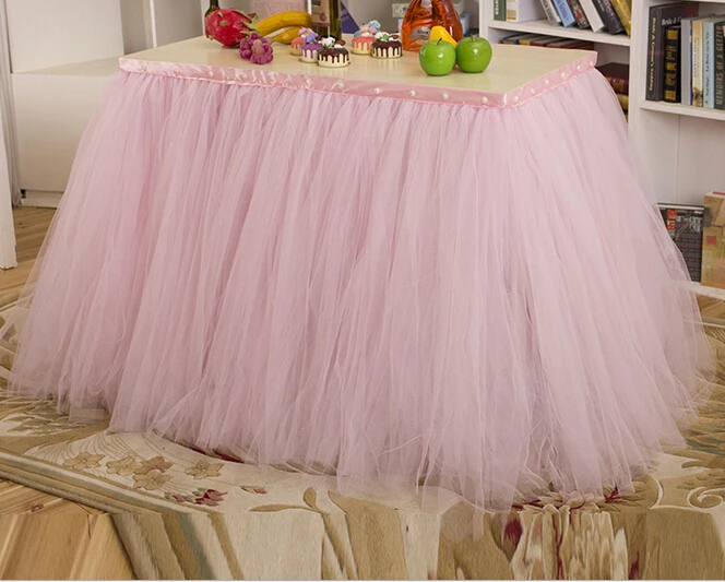 Hotsale quality wedding table skirting Creative Christmas birthday party table skirts cute bow table skirt