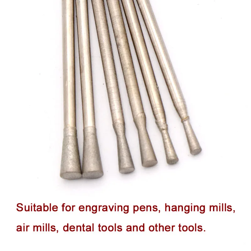 5/10 Cái 1-4Mm Kim Cương Đầu Mài 600/1200 Nhám Xoay Khoan Burrs Kim Loại Đá Ngọc Bích khắc Dụng Cụ Khắc C7 Kim