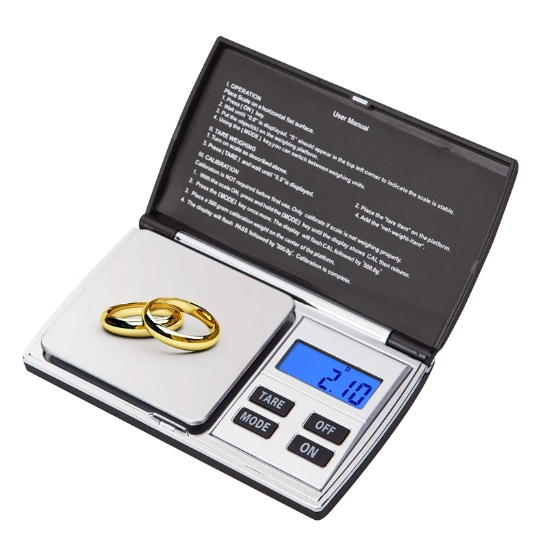 Precision 500G 0.01g Mini Jewelry Digital Scale Portable Stainless Steel Surface LCD Electronic Scales Gram Lab Weight Balance