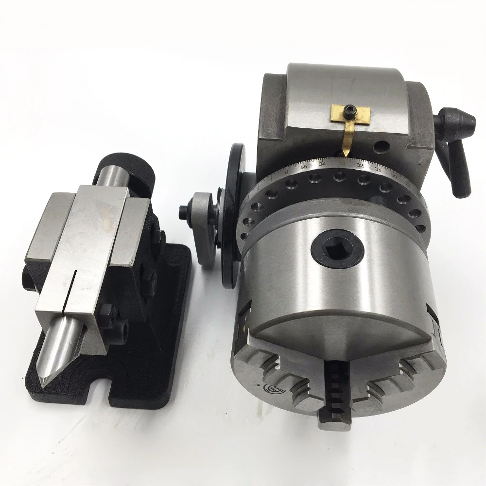 BS-0 Precision Dividing Head +Tailstock 100mm 3-Jaw Lathe Chuck & Dividing Plates CNC Milling Universal Dividing Head Tail Stock