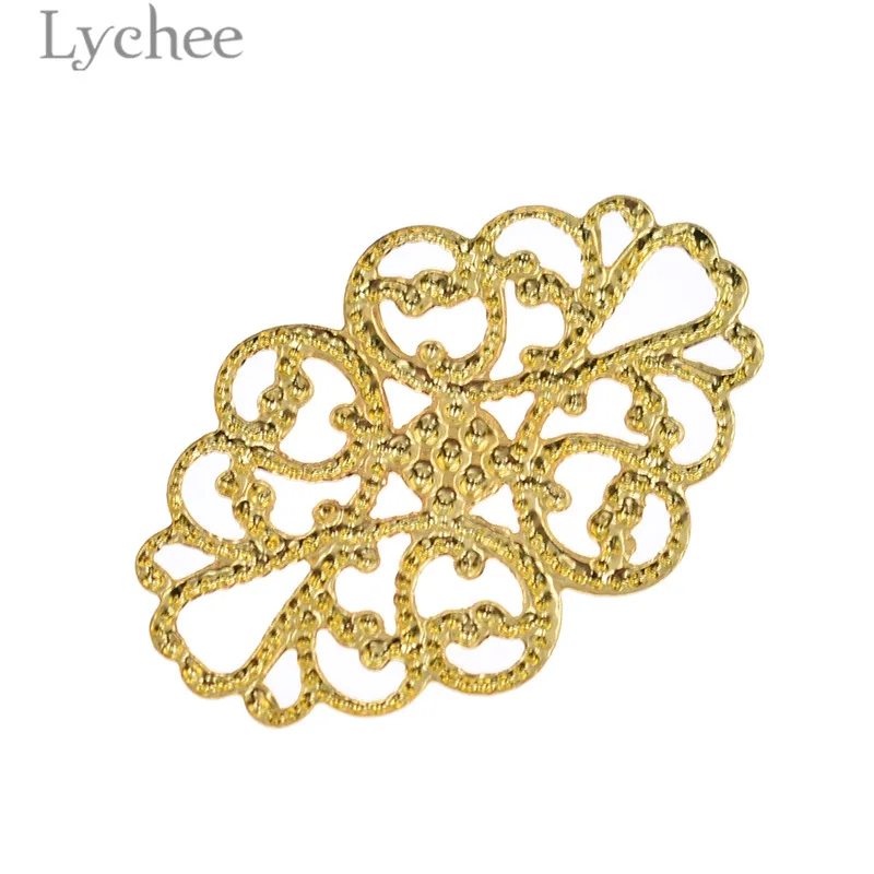 Lychee Life 20pcs Metal Filigree Flower Slices Gold Color Silver Color Bronze Color Scrapbooking Embellishments DIY Album