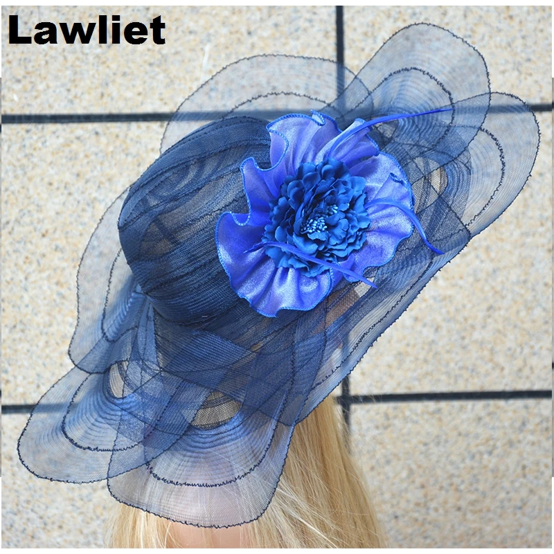 Tulle breathable women summer sun hat  Kentucky Derby polyester feather wide brim floral women hats A343