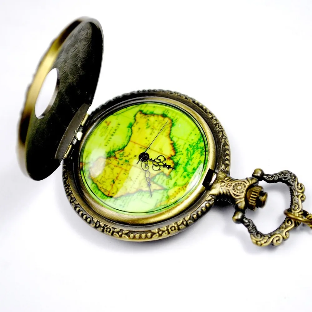 8093Unique  Copper Zodiac Hollow Pierce Pocket Map Australia Design Fob Watch Casual Men And Women Gift Chain