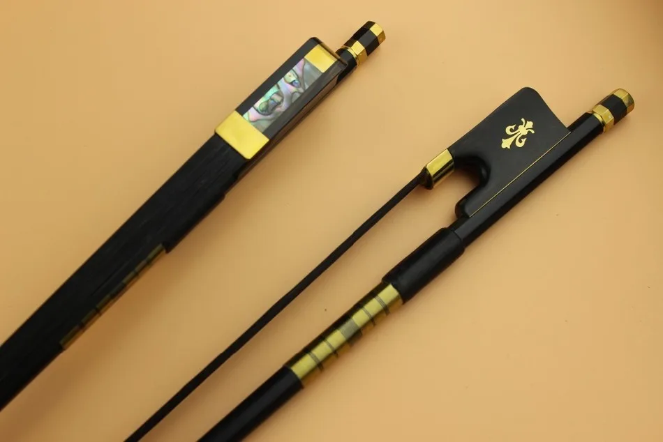 1 pc New PRO black 4/4 full size Carbon fiber cello bow ebony frog inlaid copper flower