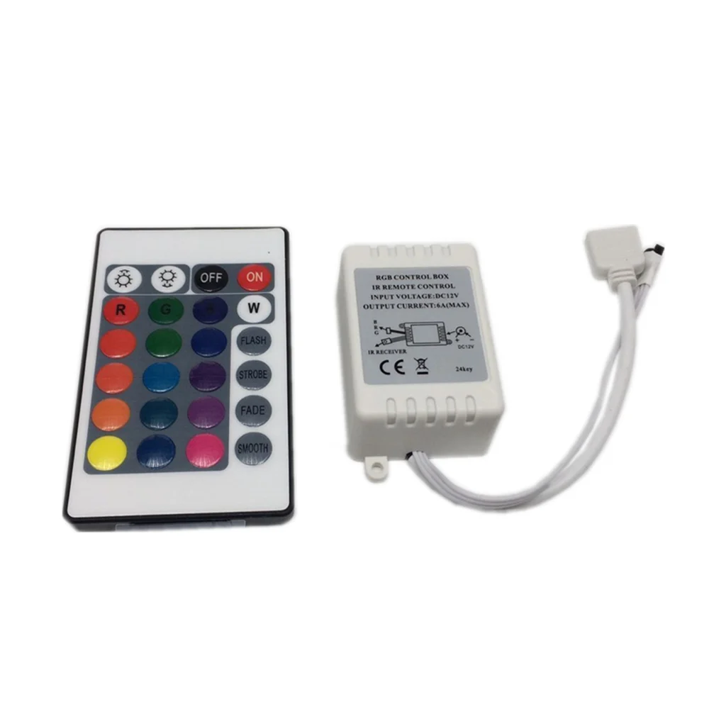 

24 Keys Dual Connectors IR Remote RGB Controller Output DC12V 2 Ports Dimmer For 3528 5050 SMD RGB LED Strip light Control