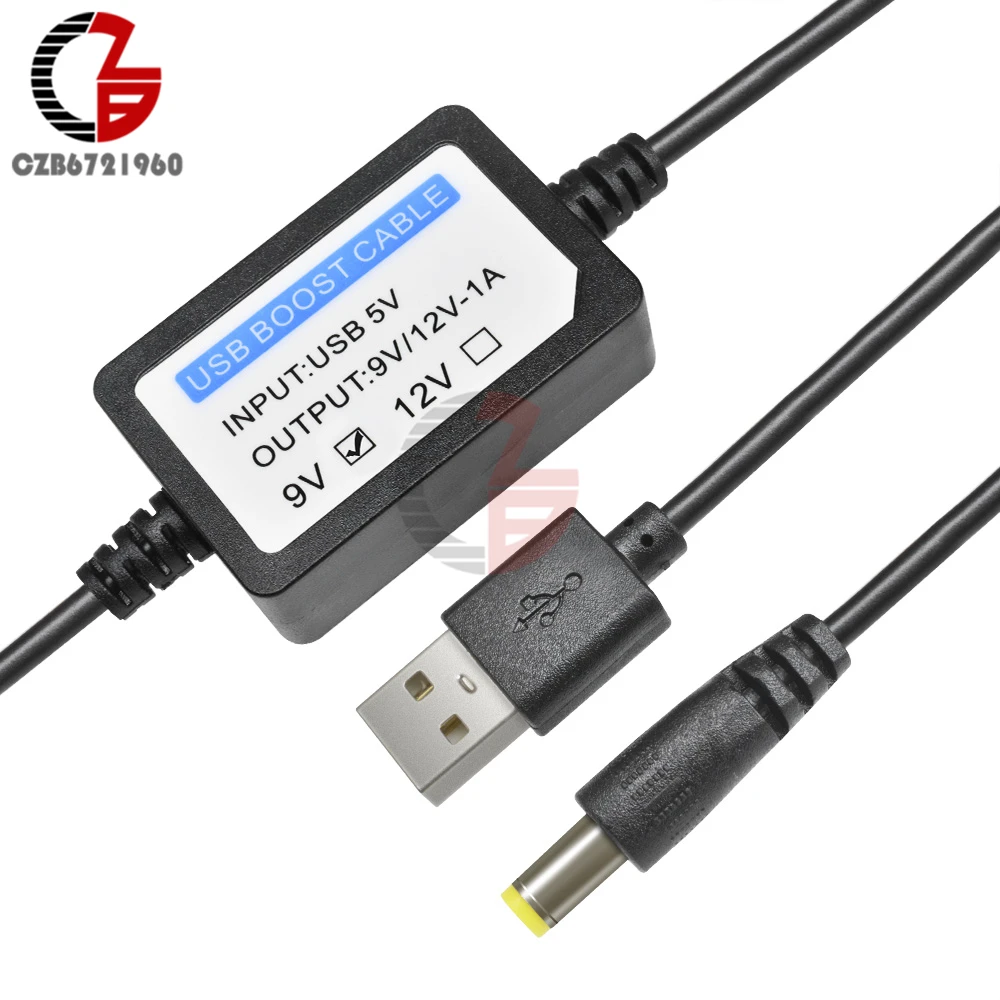 1.3M USB Power Boost Cable Line DC-DC 5V to 9V 12V 1A Step Up Booster Converter Adapter Connector USB DC Cord Plug 5.5 x 2.1mm