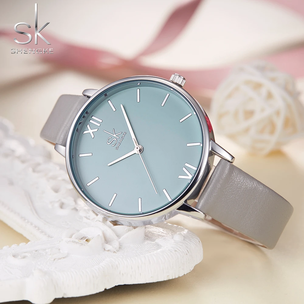 Shengke-relojes de moda para Mujer, pulsera ultrafina con correa de cuero, elegante