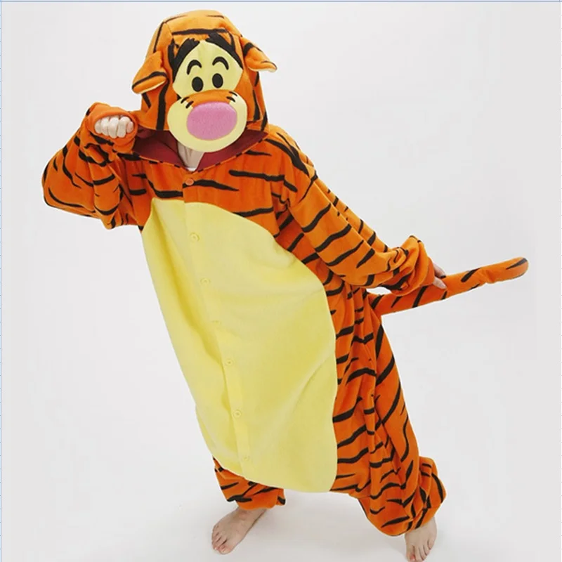 Kigurumi Unisex Pyjamas Cartoon Tigger Costume Cosplay Winter Sleepsuit Sleepwear animal conjoined onesies pajama jumpsuits