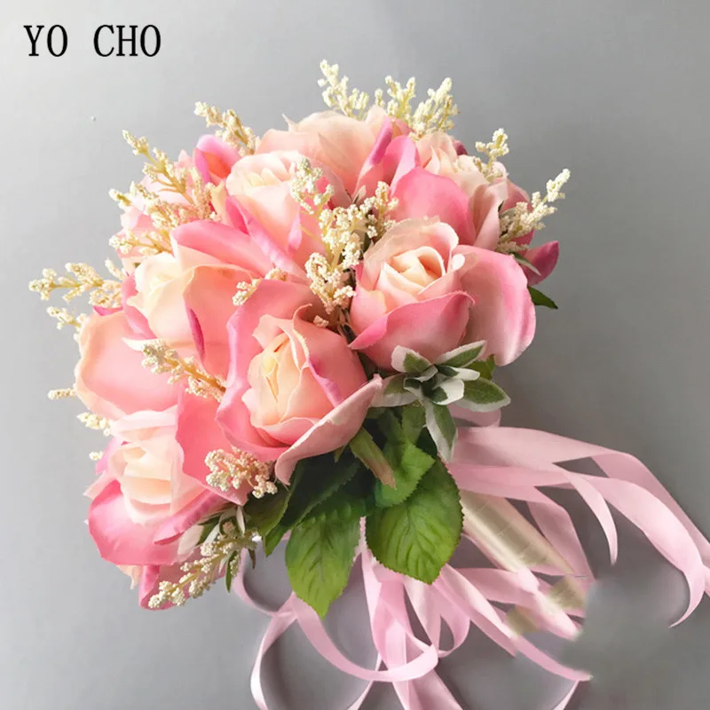 YO CHO-Buquês De Noiva Para Damas De Noiva, Flores Artificiais, Rosas De Seda, Branco, Rosa, Decoração Do Casamento, Decoração Do Casamento