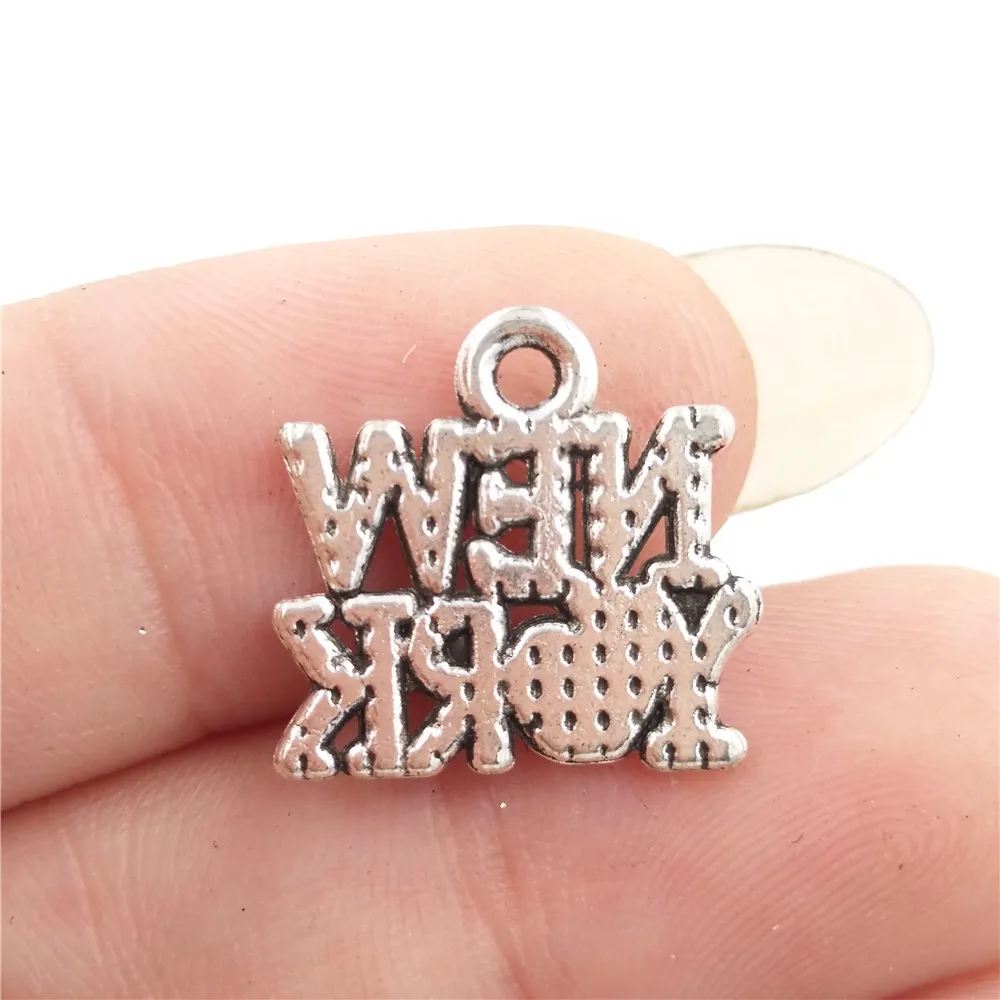 BULK 30 Zinc Alloy Antique Silver Plated Letters New York Charms Word Pendant fit Dangle Charm Bracelet 13*14mm  1.1g