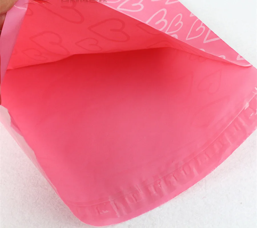 10Pcs Self-adhesive Post Mailing Envelope Pouches Pink Heart-shaped  Watertight Clothes Storage Bag Size 28*38+4cm