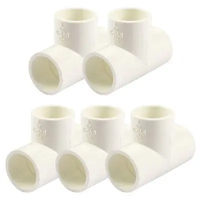 20mm PVC Tee 3 Way Water Pipe Tube Adapter Connectors White 5 Pcs