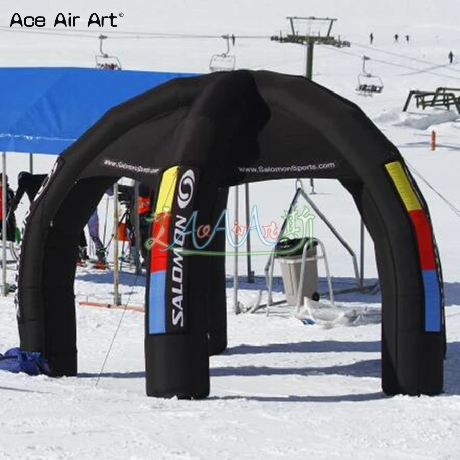 Recién 4,5 m de diámetro Mini negro 5 patas elegante estación de eventos inflable araña cúpula tienda reunión lugares de fiesta para tierra de nieve