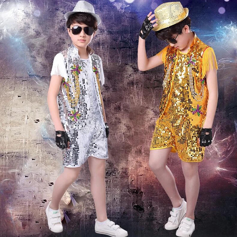 3 pieces/set Boys Ballroom Sequined Modern Jazz Hip Hop Dance performance Costumes Girls Party Stage wear Dancing Outfit clothes