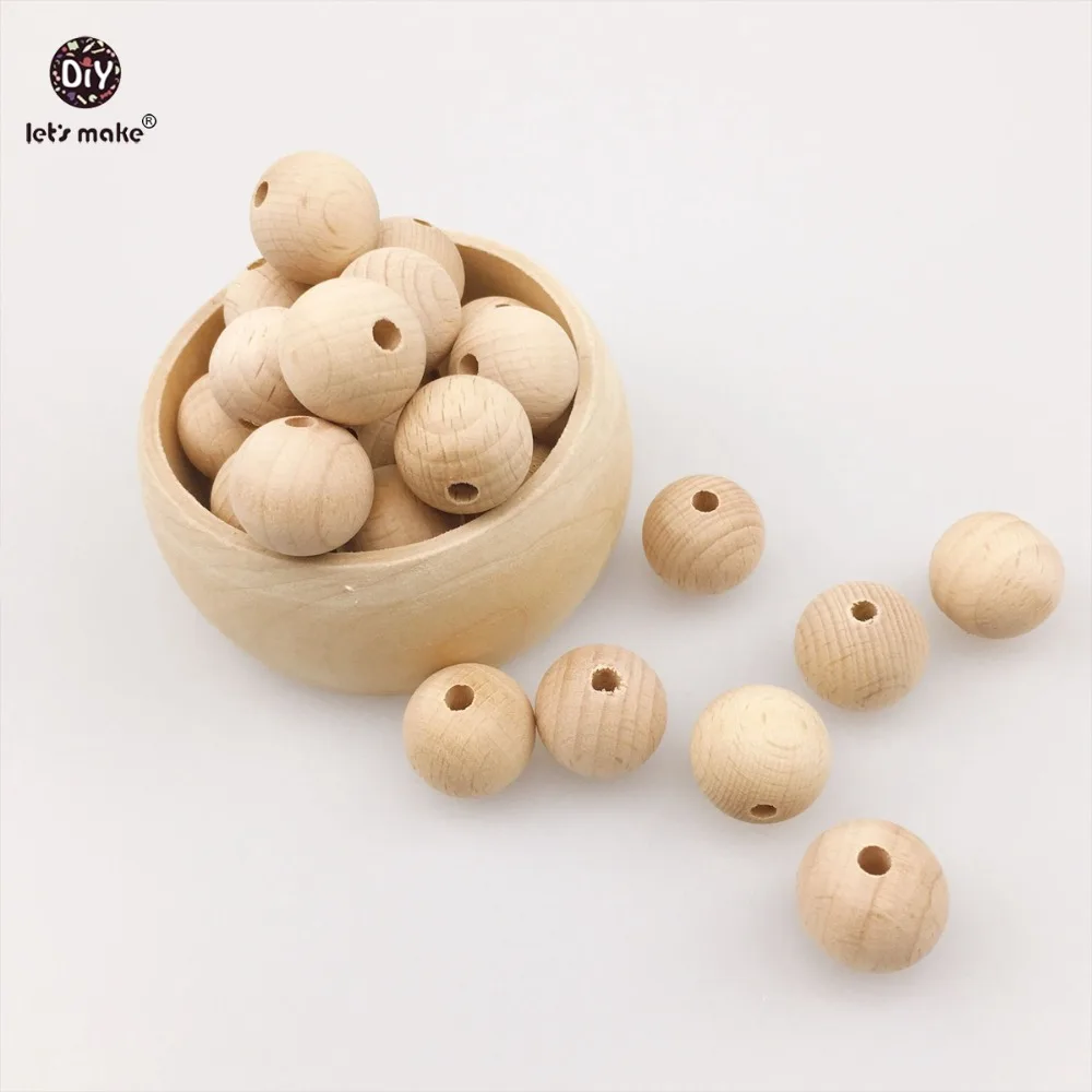 Let's make Wooden Teether Chew Beads 200pcs Round Beech Beads Nursing Necklace/Bracelet DIY Toys Baby Teether