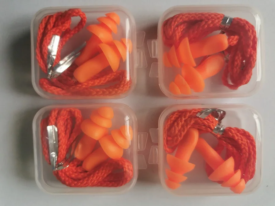 4pieces box-packed comfort earplugs noise reduction silicone Soft Ear Plugs Cotton rope Earplugs Protective for Swimming for sle