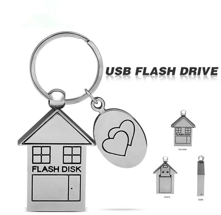 High Quality Custom logo USB 3.0 Cute Metal House Shape USB Flash Drive 8GB 16GB 32GB 64GB Usb Memory Stick Pendrive Gift