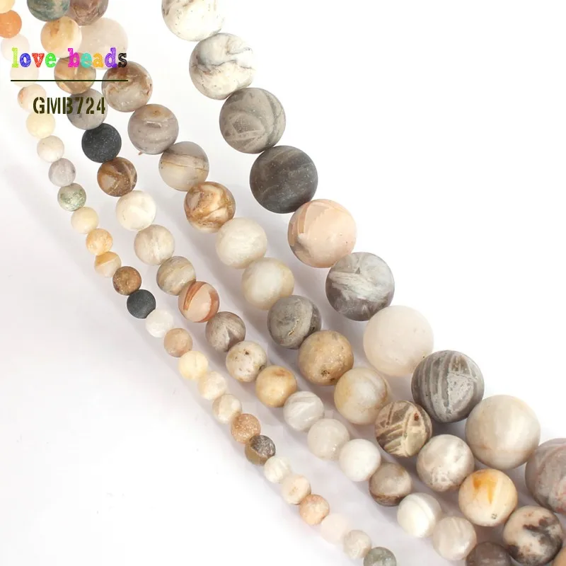 Natural Matte Round Stone Beads Bamboo Agates Round Loose Beads for Jewelry Making DIY Bracelets 15\'\' 4mm 6mm 8mm 10mm