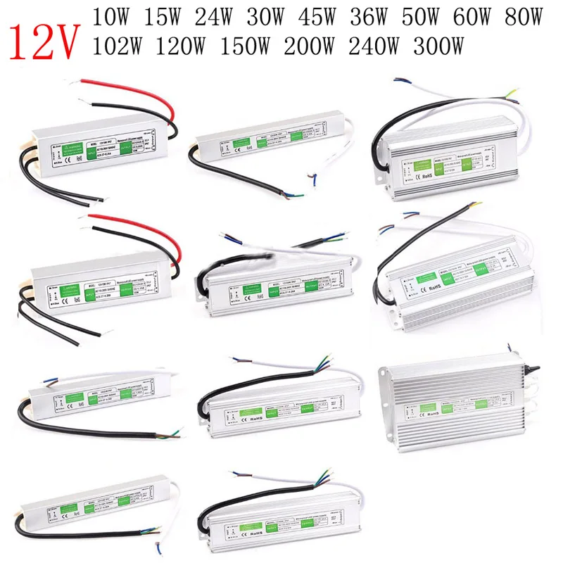 Led Driver Power Transformer Adapter AC110-220a DC12V  10 W-300 W Waterproof Outdoor Electronic IP67 led strip lamp