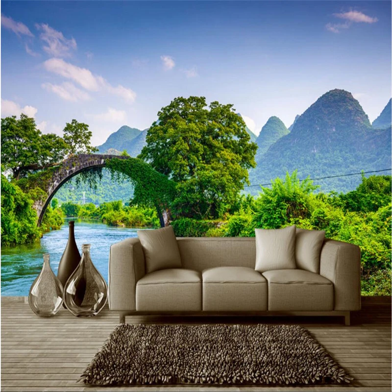 

beibehang wallpaper wall murals wall stickers landscape landscape bridge water three - dimensional space background wall