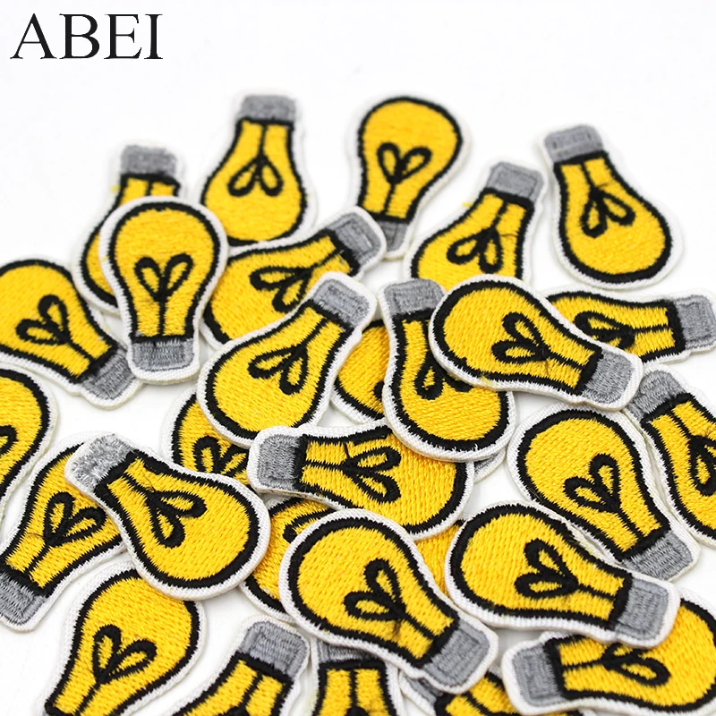 10pcs/lot Embroidery bulb Patches Iron On Small Cartoon Appliques Sewing Clothes Applique Diy mini stickers Bags Coats Badge