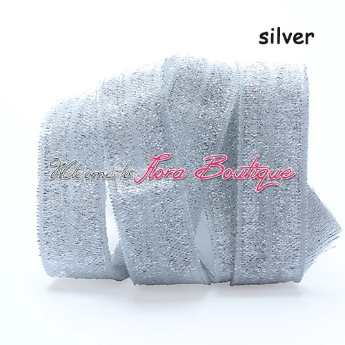 Hot sale silver glitter thread fold over elastic for girl hair accessories, 100 yards/lot metallic foe