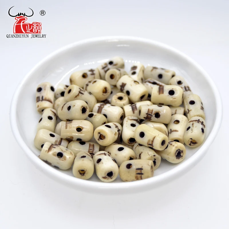 20PCS Handmade Carved Tibet Yak Bone Beads, Skull Antique Beads for Halloween Jewelry Making, White,6x12mm,7x12mm  Hole: 2mm